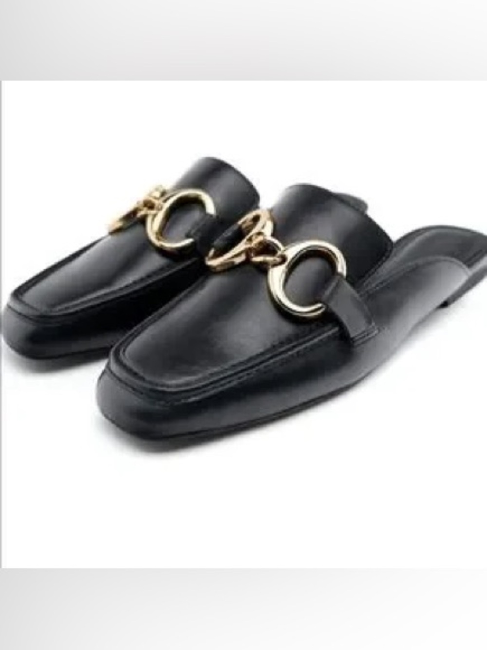 NWT Zara Black Leather Slip-On‎ Loafers with Gold Horsebit Sz 10 (TXABIN)